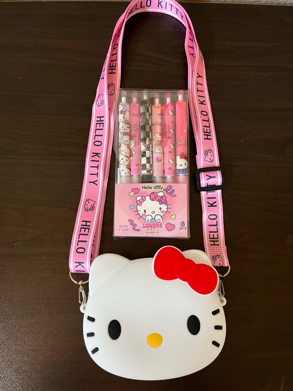 Hello Kitty White & Pink Small Crossbody Bag Coin Purse & Pen Set